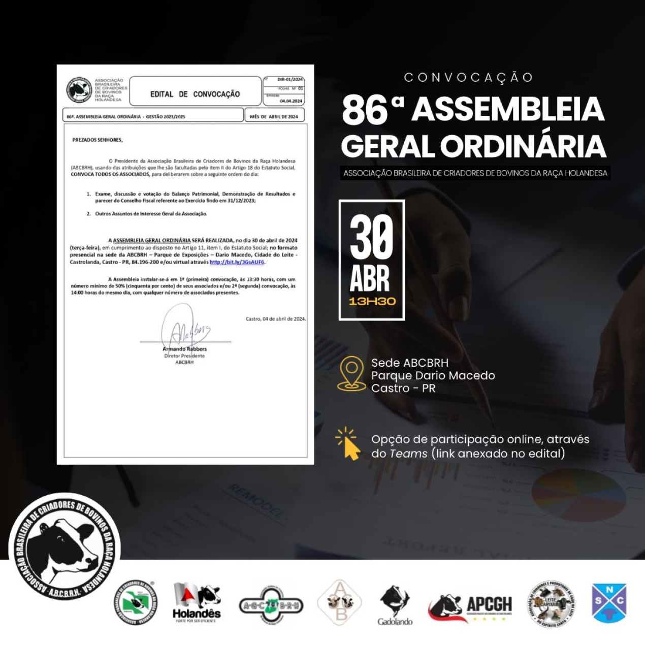 86º AGO 1ª - 2024 da Associação Brasileira da Raça Holandesa