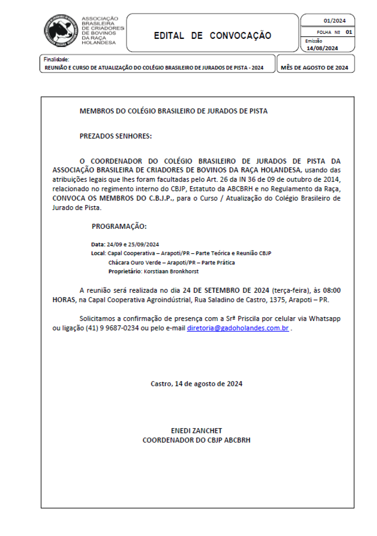 EDITAL DE CONVOCAÇÃO C.B.J.P.