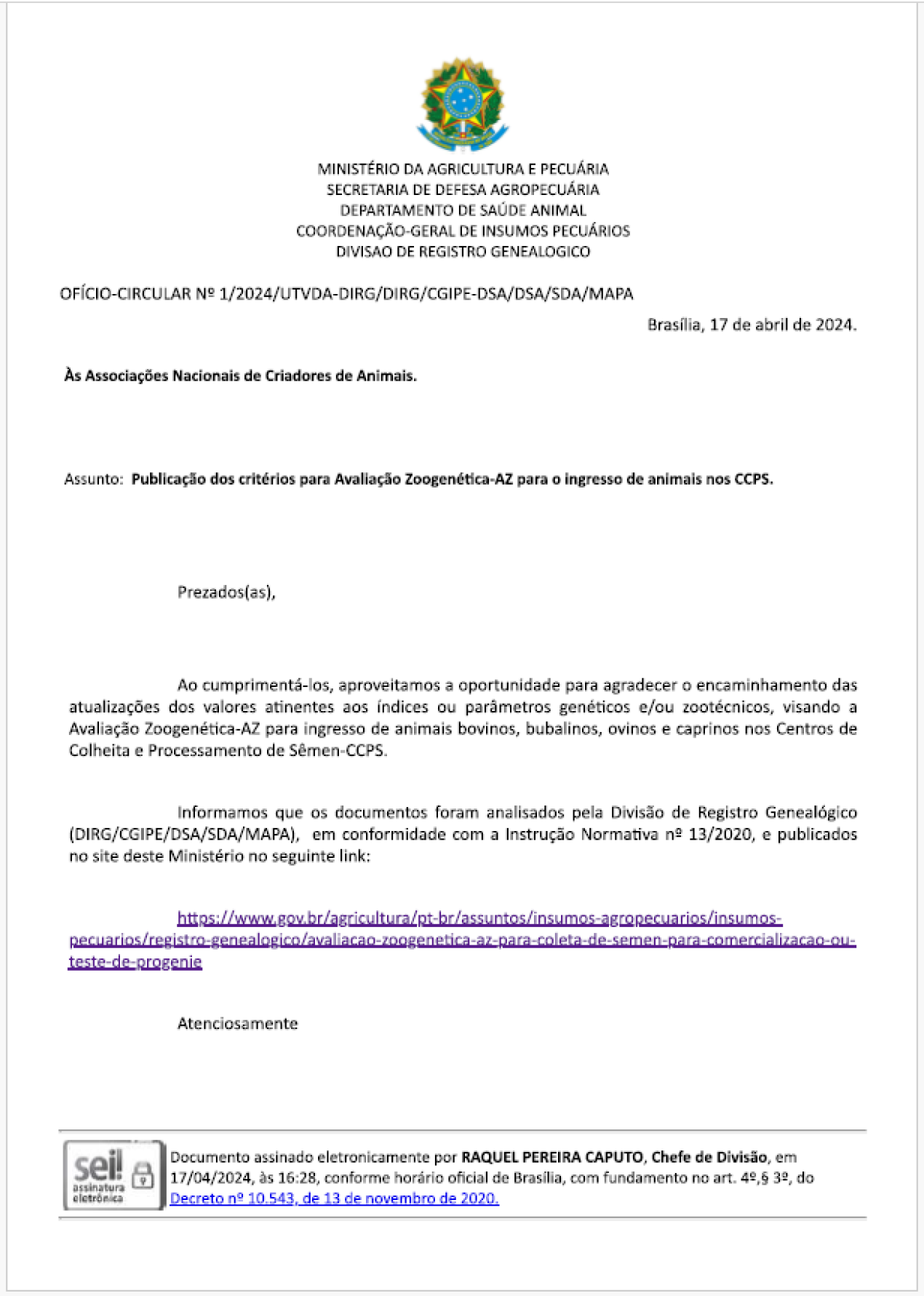 OFÍCIO - CIRCULAR Nº 1/2024 - MAPA
